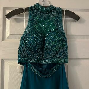 Sherri Hill Teal Beaded Prom Dress